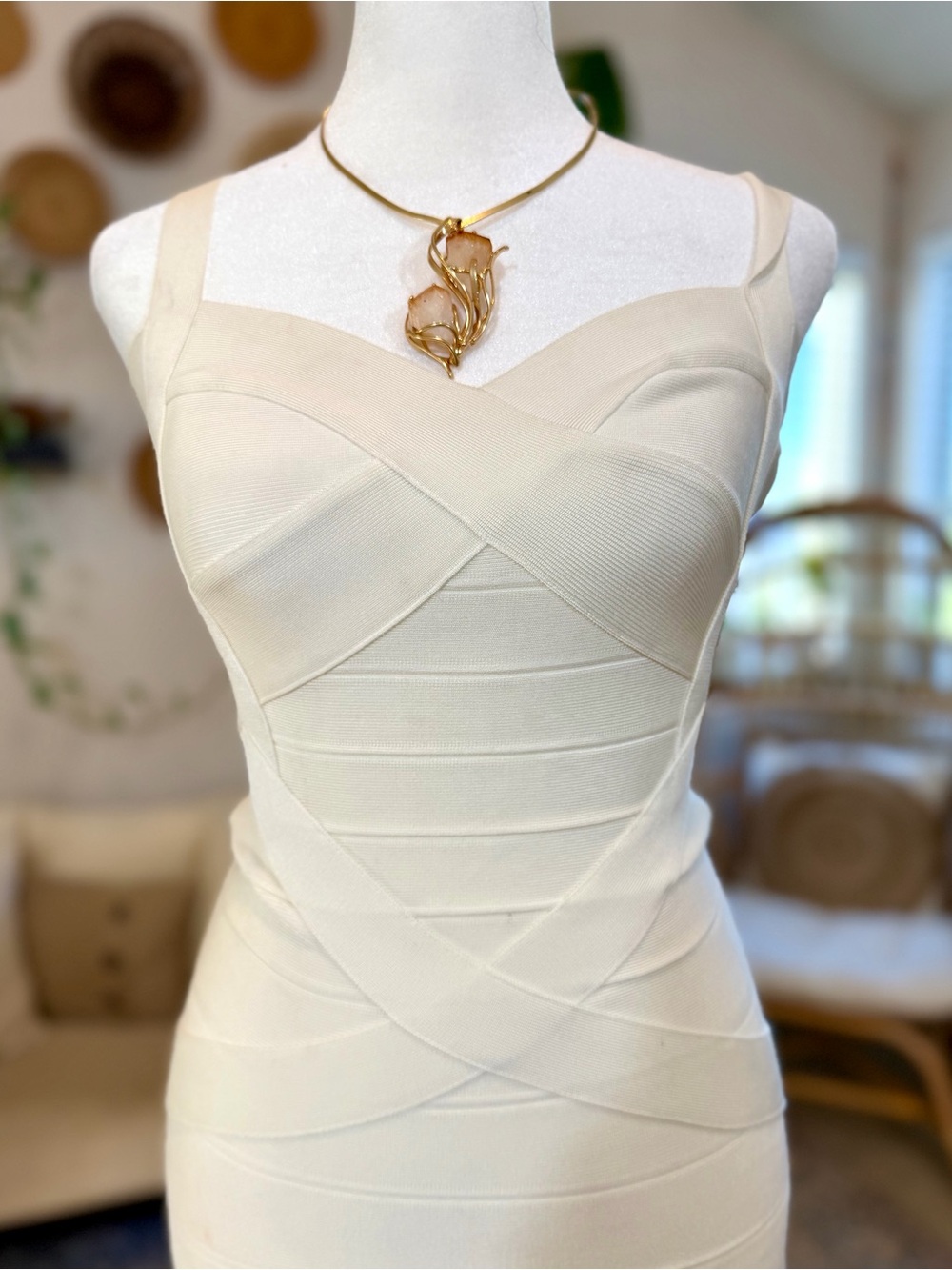Ivory Y2K 90’s Bandage Bodycon Long Dress Sweetheart Neck Sexy Evening Club S
